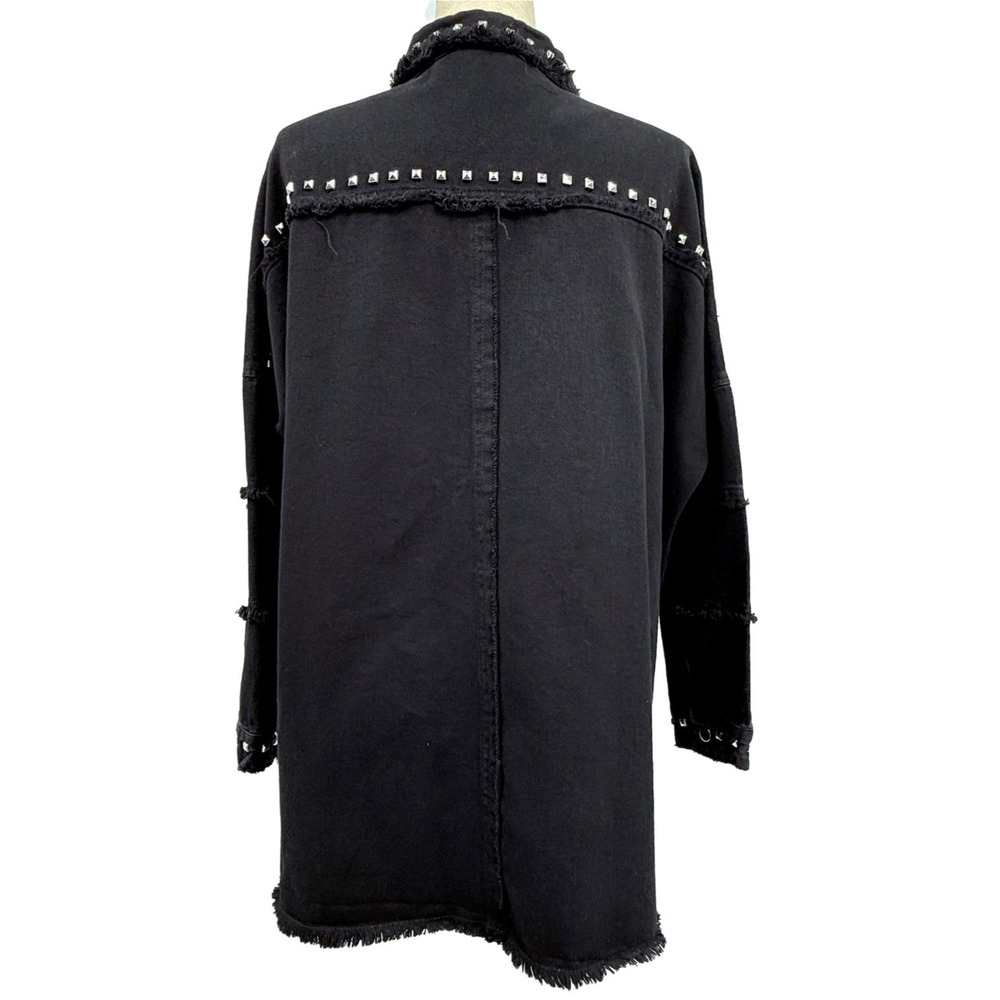 Fantastic Fawn Womens Denim Jacket S Black Goth Indie Grunge Metal Studs Raw Hem - Picture 5 of 7